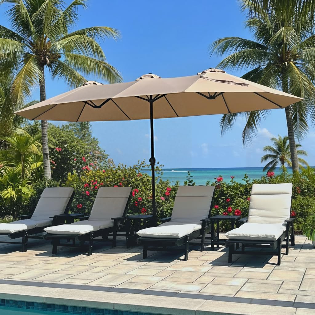 15ft Large Outdoor Patio Umbrella with Base – LED Light Option
