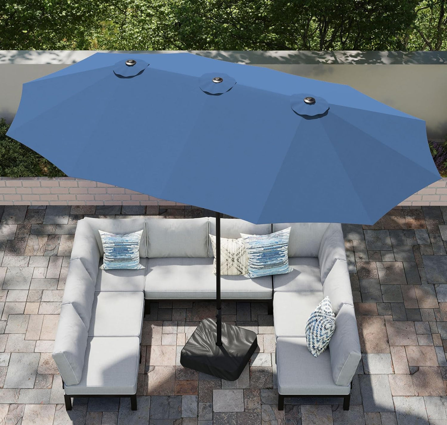 15ft Large Outdoor Patio Umbrella with Base – LED Light Option