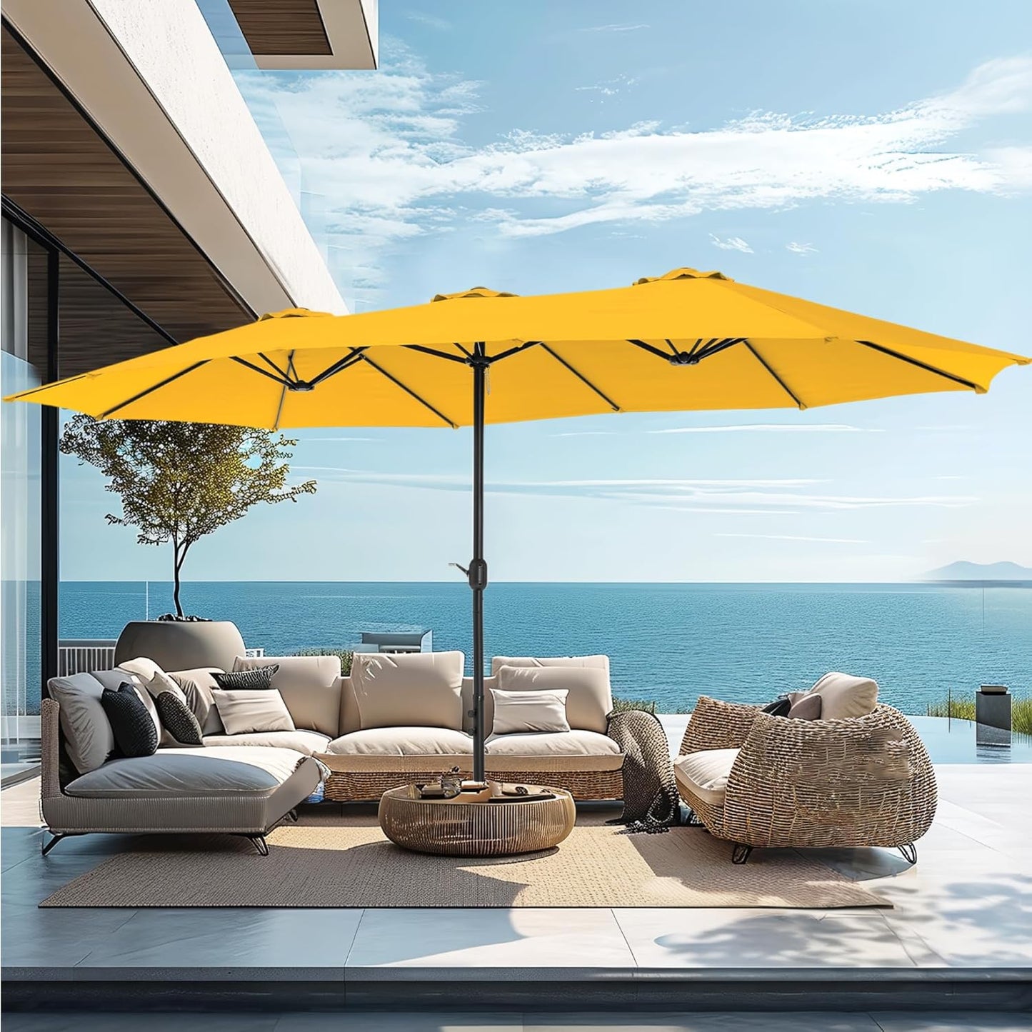 15ft Large Outdoor Patio Umbrella with Base – LED Light Option